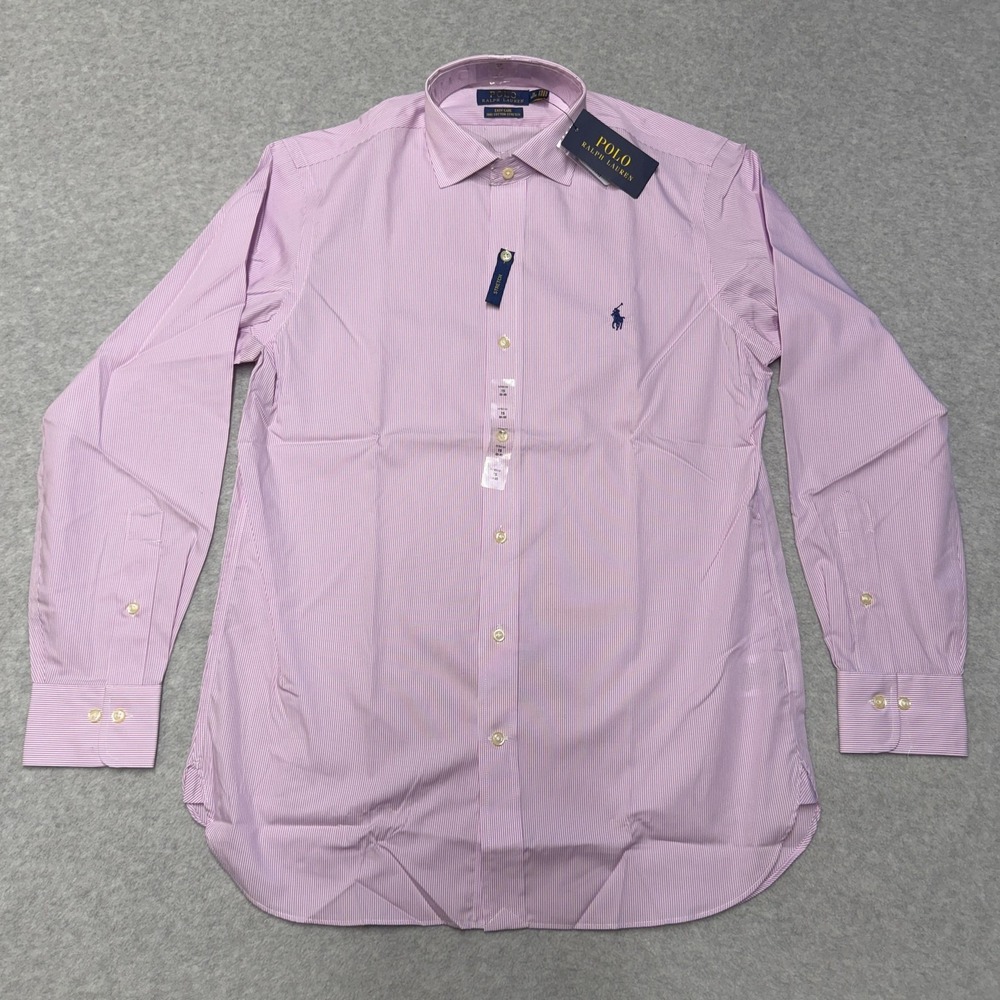 Polo Ralph Lauren Dress Shirt Mens 15 32/33 Pink Stripe Easy Care Long Sleeve